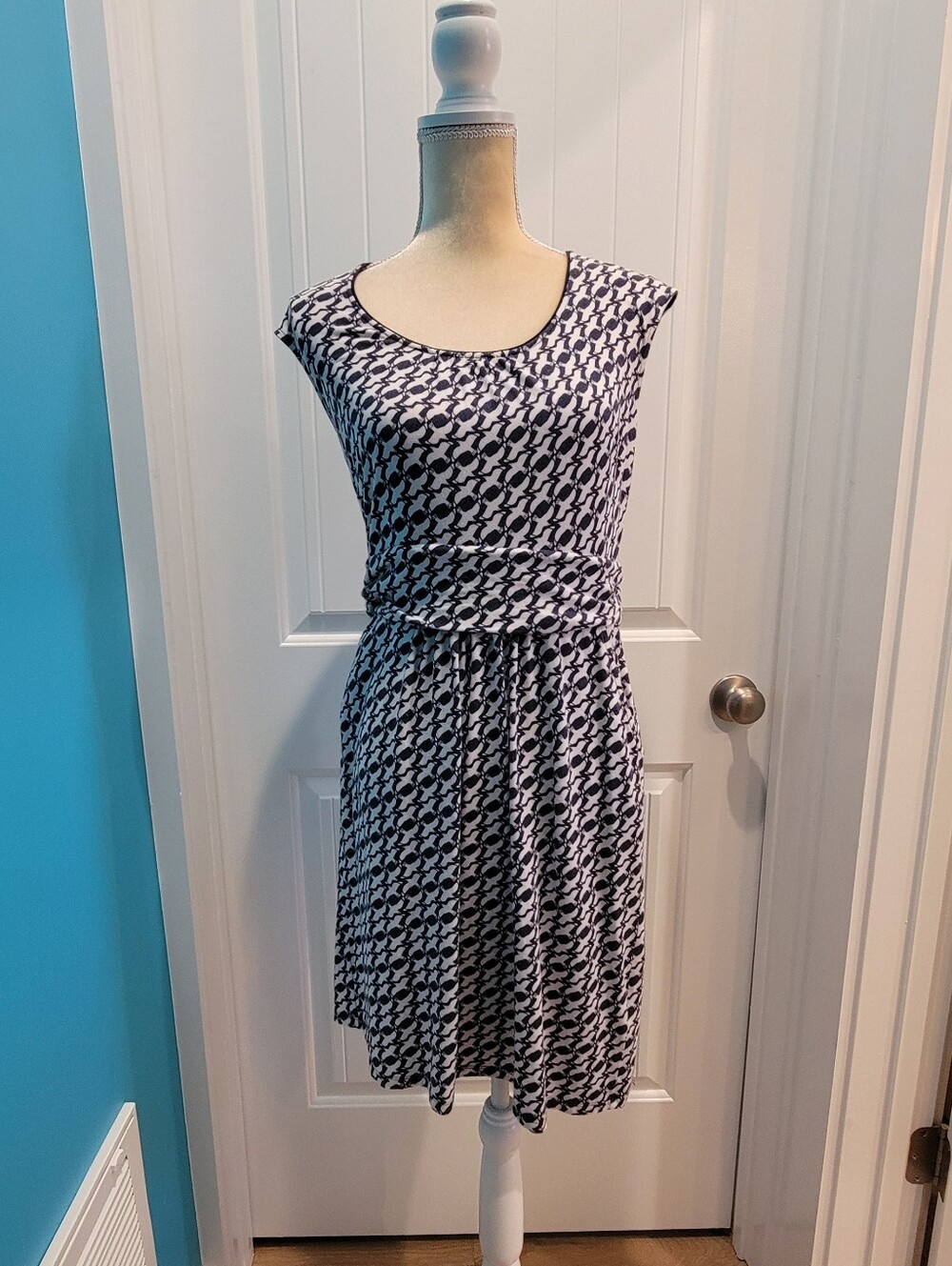 Boden Dress Size 10 Blue Sleeveless Sheath Pockets Birds